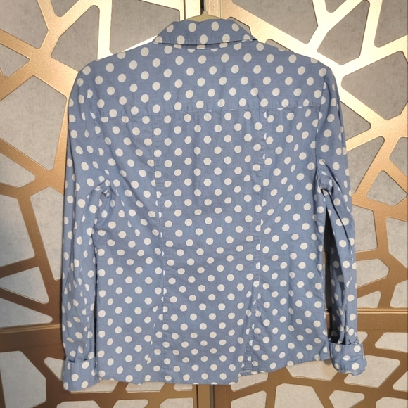 NWOT LOFT Blue & White Dot Cotton Button Up Shirt - Picture 4 of 10